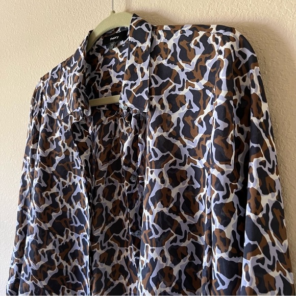 Theory Women's Navy Blue Brown Printed Silk-chiffon Shirt, size S - Picture 4 of 16